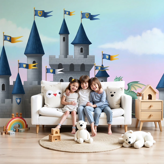 Papel de parede criança | Castelo mágico com dragão
