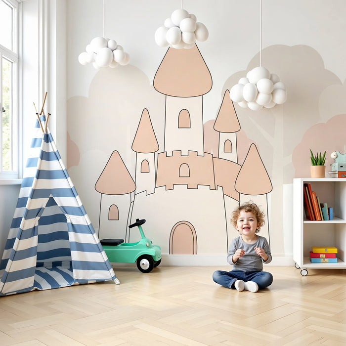 Papel pintado infantil | Castillo mágico y árboles suaves