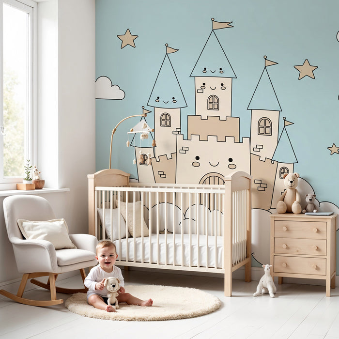 Kinderkamer behang | Gelukkig kasteel in de wolken