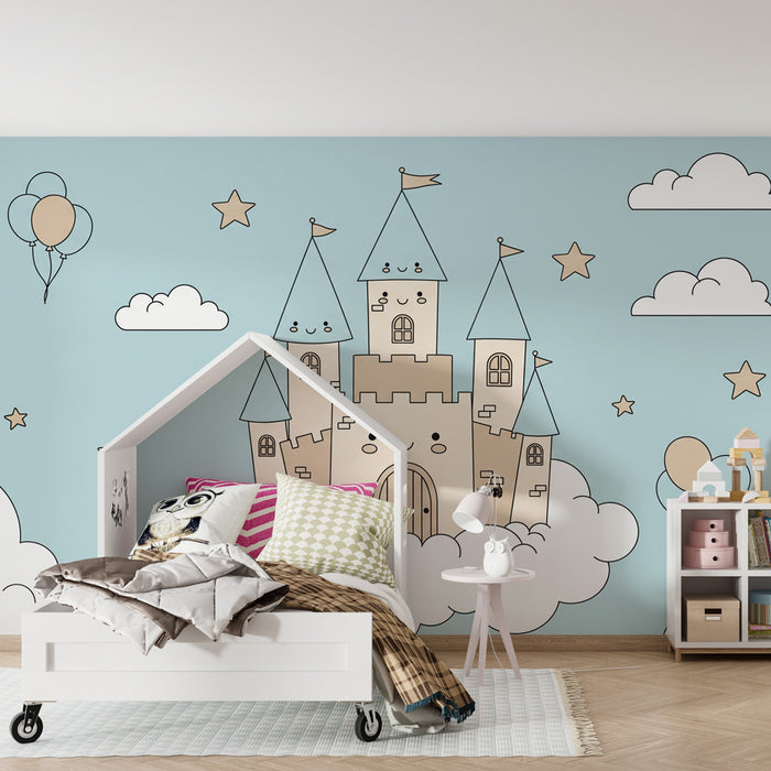 Kinderkamer behang | Gelukkig kasteel in de wolken