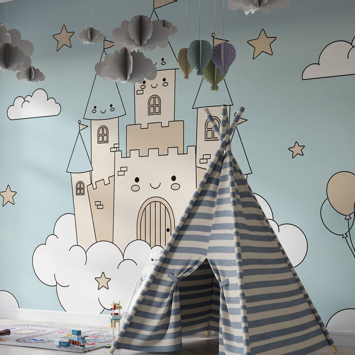 Kinderkamer behang | Gelukkig kasteel in de wolken
