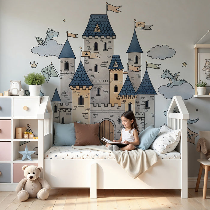 Kids room wallpaper | Magical castle and dragons