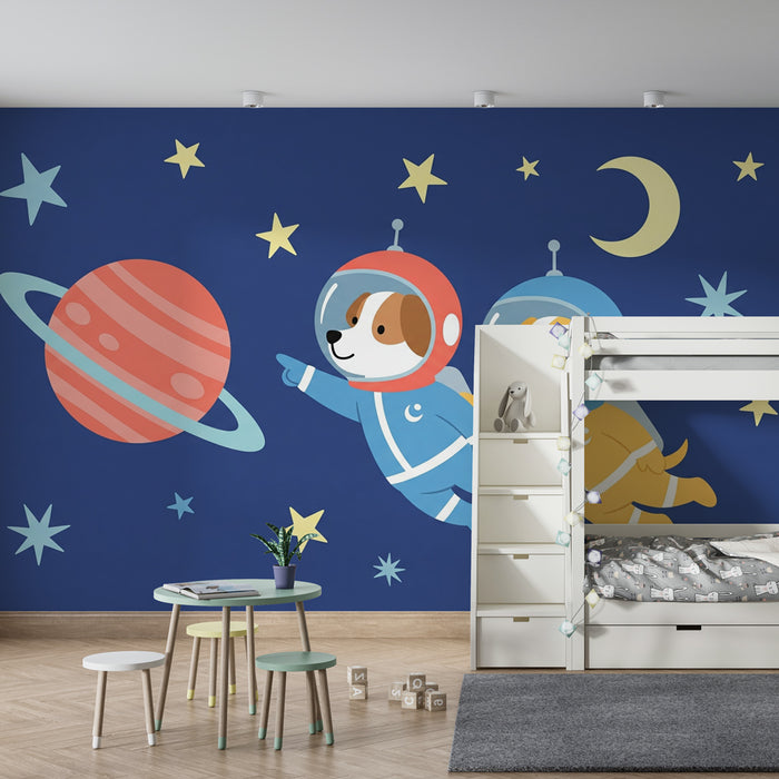 Børneværelse tapet | Hund astronauter udforsker universet