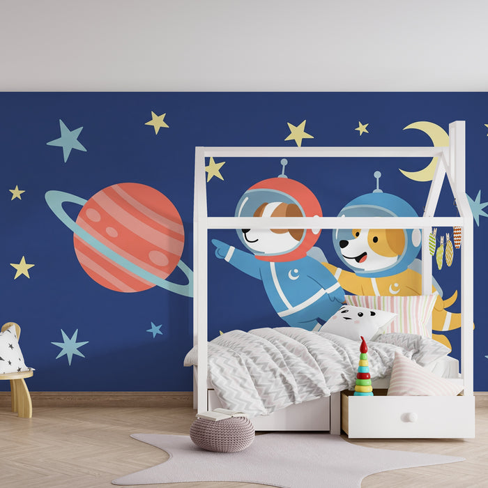 Børneværelse tapet | Hund astronauter udforsker universet