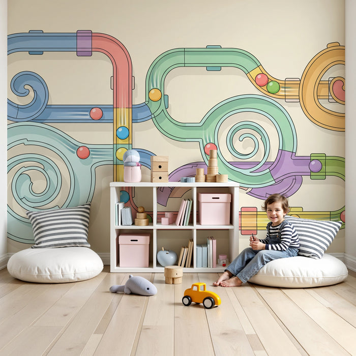 Papel pintado infantil | Circuito de juego colorido y divertido