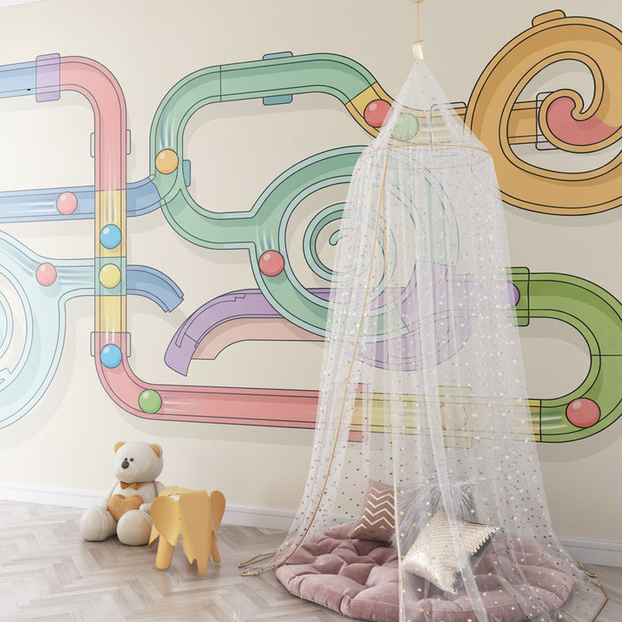 Papier peint chambre enfant | Circuit de jeu coloré amusant