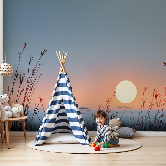 Papier peint chambre enfant | Coucher de soleil sur la savane