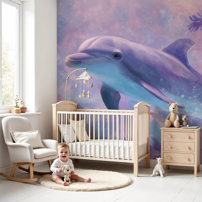 Kids room wallpaper | Dolphin in a magical universe