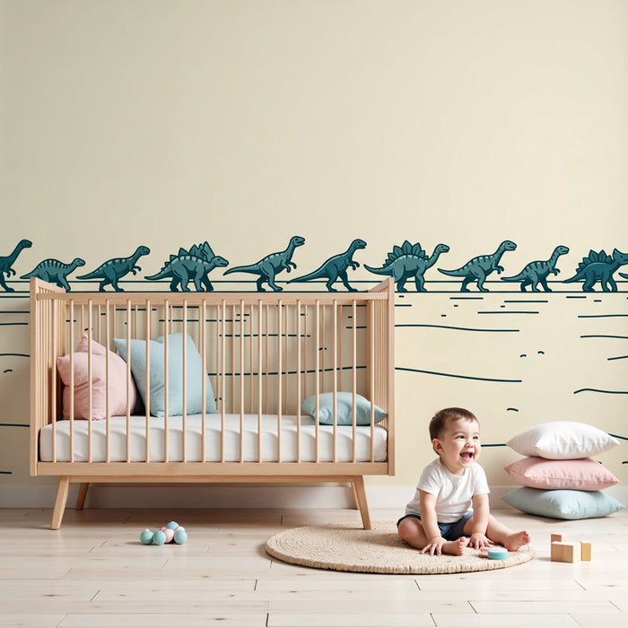 Papier peint chambre enfant | Défilé de dinosaures joyeux