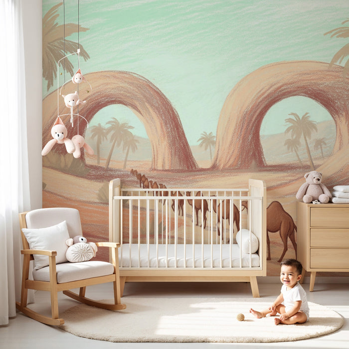 Papier peint chambre enfant | Désert mystérieux avec chameaux