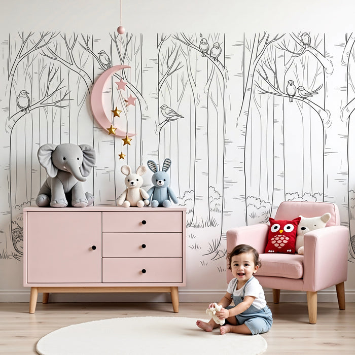 Papel de parede criança | Relaxamento na floresta com ouriços e pássaros