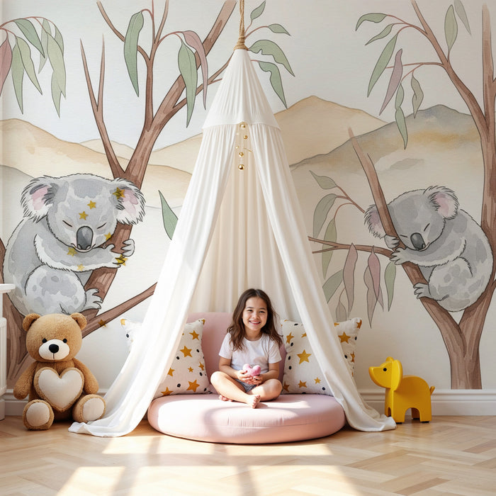 Kinderzimmer Tapete | Zwei schlafende Koalas in den Eukalyptusbäumen