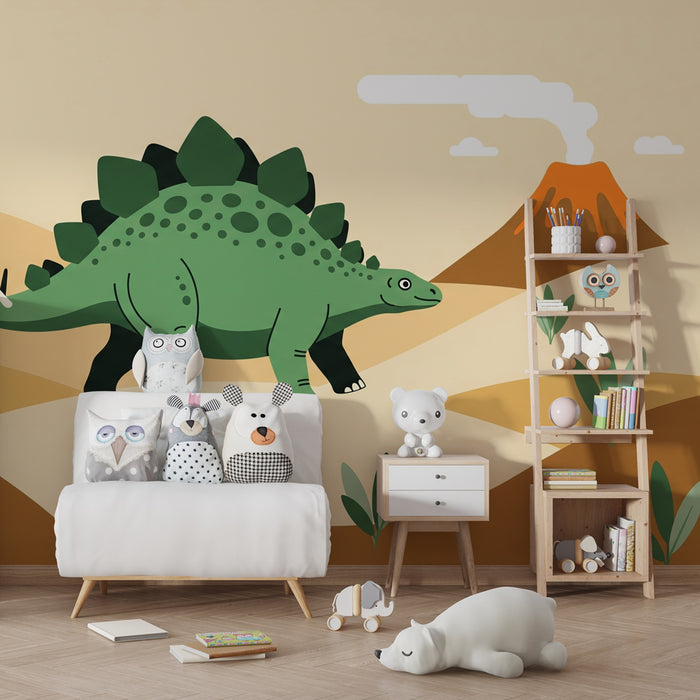 Tapet barnerom | Dinosaur og aktiv vulkan