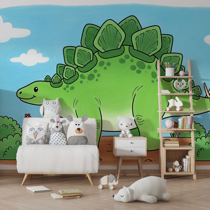 Kinderkamer behang | Vrolijke dinosaurus in de natuur