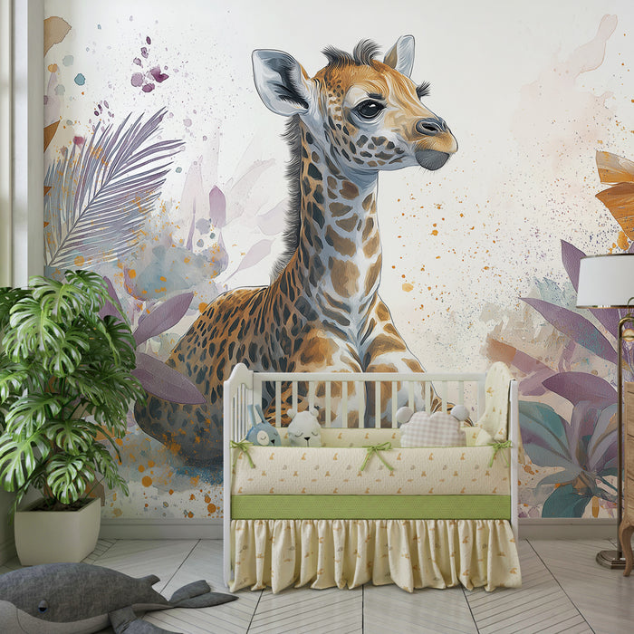 Kinderkamer behang | Zachte giraf in het midden van de jungle
