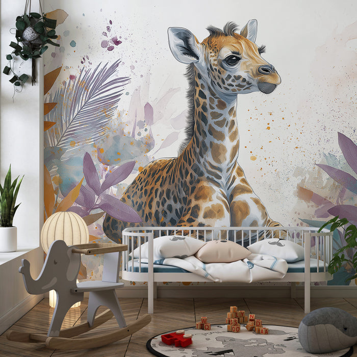 Kinderkamer behang | Zachte giraf in het midden van de jungle