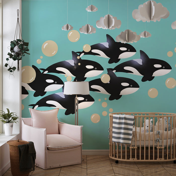 Kids room wallpaper | Škola malých vorvánků a bublin vody
