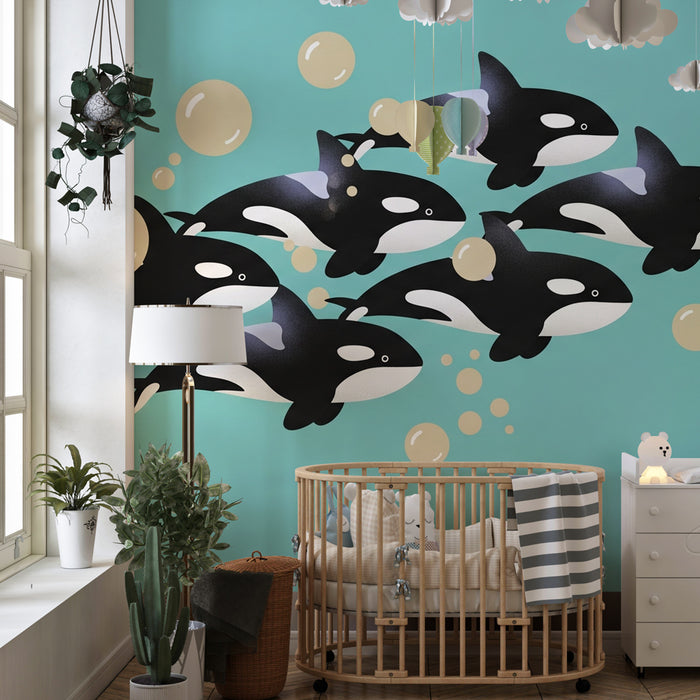 Kids room wallpaper | Škola malých vorvánků a bublin vody