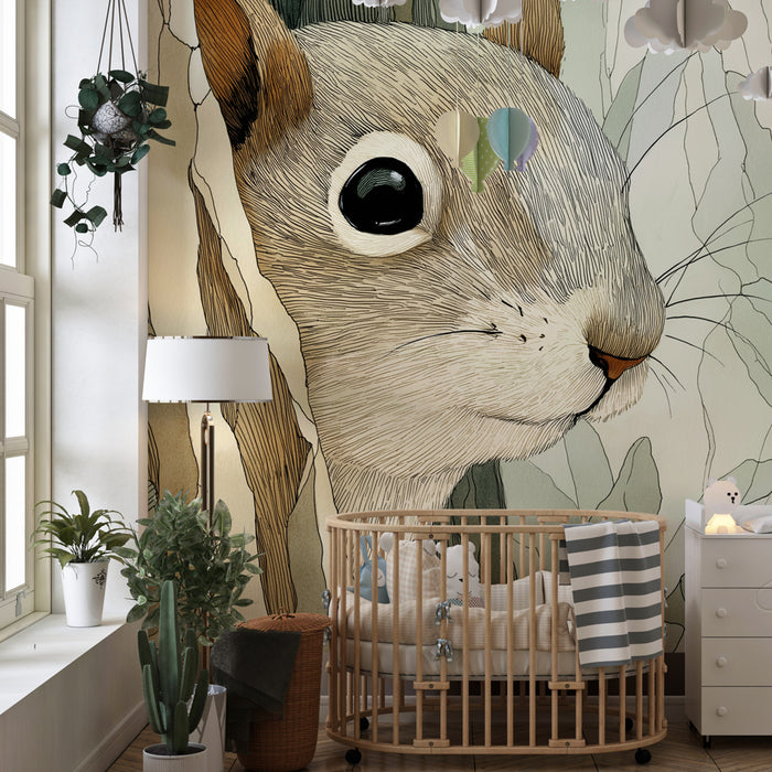 Kinderzimmer Tapete | Eichhörnchen im Wald