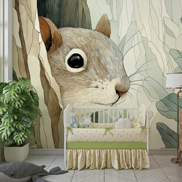 Kinderzimmer Tapete | Eichhörnchen im Wald