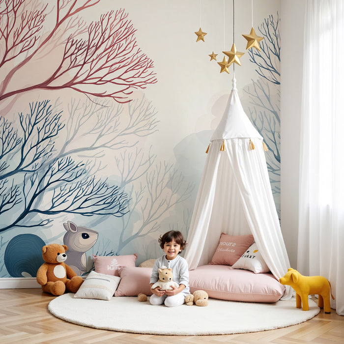 Papier peint chambre enfant | Ecureuil dans la forêt paisible