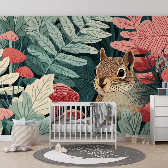 Kids room wallpaper | Squirrel in an enchanted forest