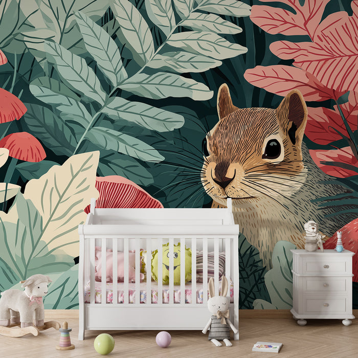 Kids room wallpaper | Squirrel in an enchanted forest