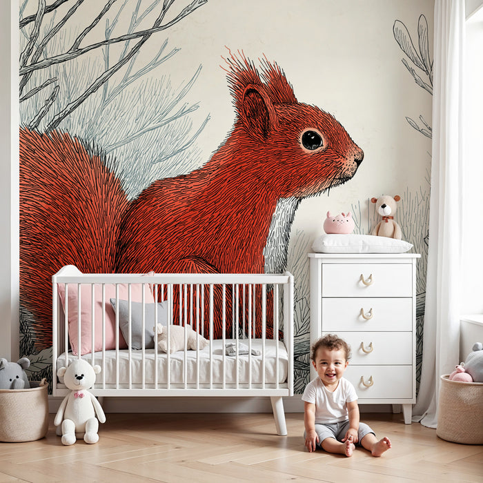Kinderzimmer Tapete | Eichhörnchen auf einem Ast