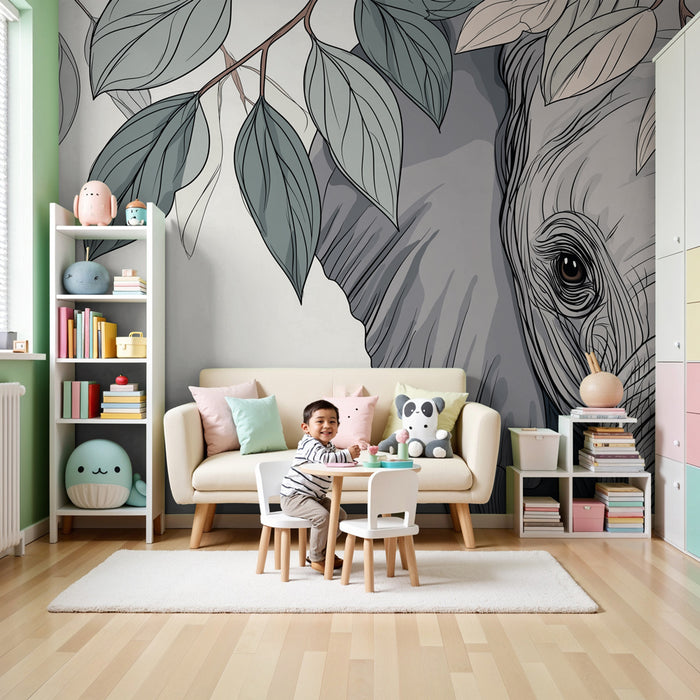 Kids room wallpaper | Elephant elegance and soothing foliage