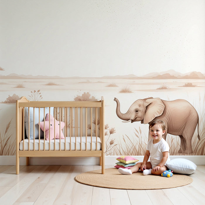 Dětská pokojová tapeta | Elegantní safari s slonem a antilopou