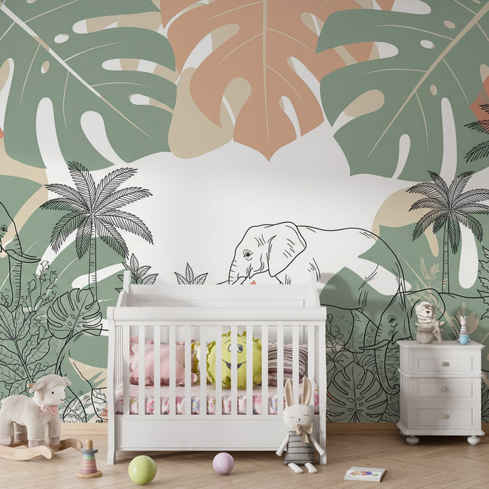 Kids room wallpaper | Elegant elephants in the jungle