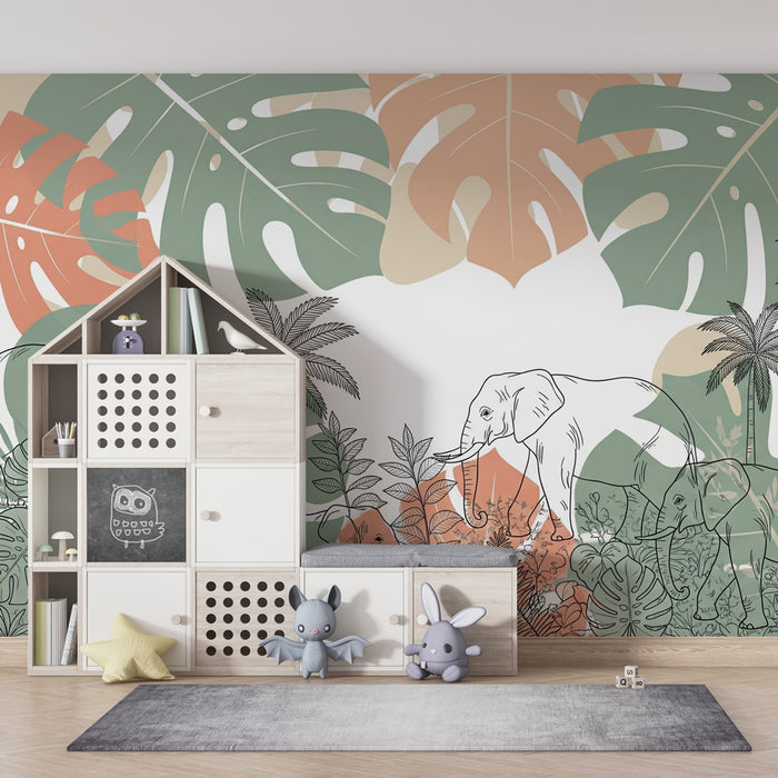 Kids room wallpaper | Elegant elephants in the jungle