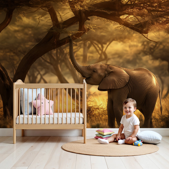 Papier peint chambre enfant | Élémentaire éléphant dans la savane