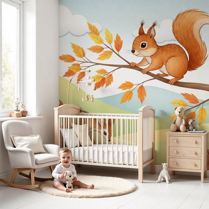 Kids room wallpaper | Forest elements in autumn