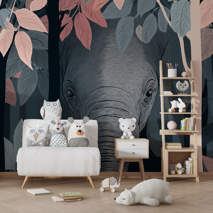 Kids room wallpaper | Skrivnostni slon v gozdu