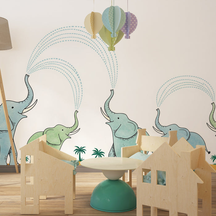Papier peint chambre enfant | Éléphants joyeux dans le désert
