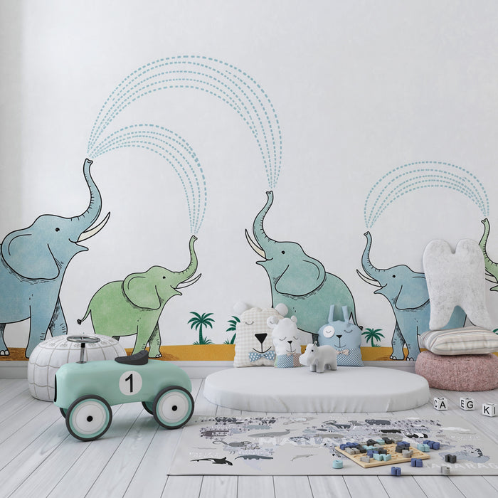Papier peint chambre enfant | Éléphants joyeux dans le désert