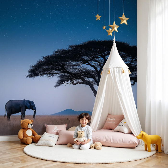Papier peint chambre enfant | Éléphants sous les étoiles