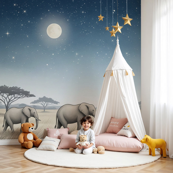 Kids room wallpaper | Sloni pod hvězdnou oblohou