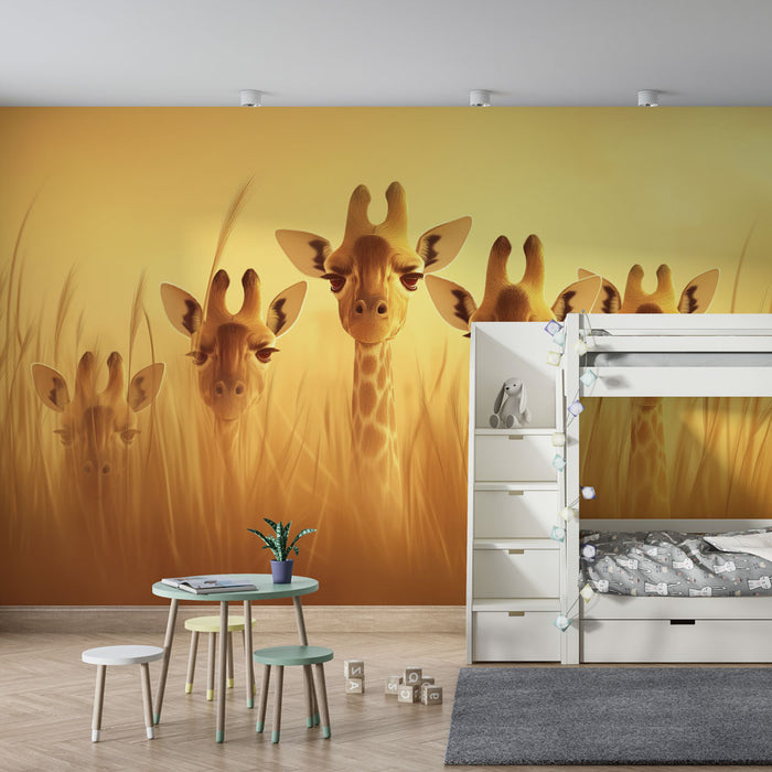 Tapet pentru camera copilului | Set de girafe în savană