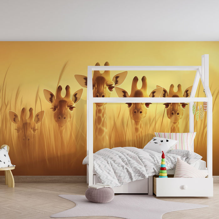 Tapet pentru camera copilului | Set de girafe în savană