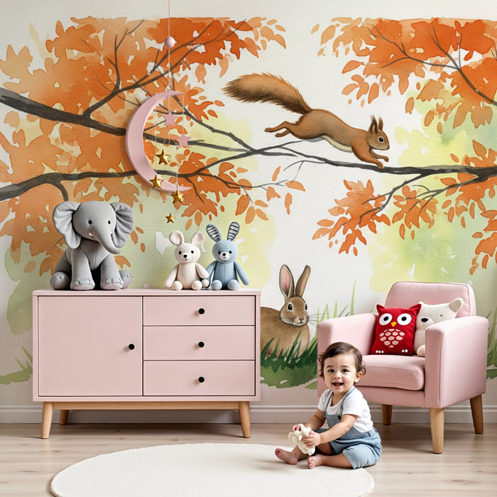 Kids room wallpaper | Forest awakening in autumn colors