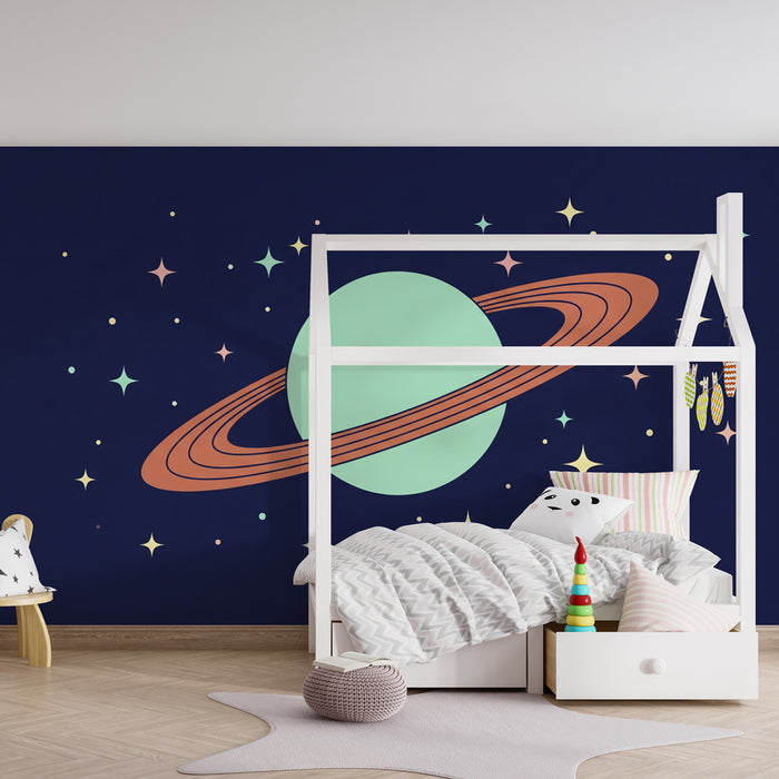 Børneværelse tapet | Rumforskning med Saturn og stjerner