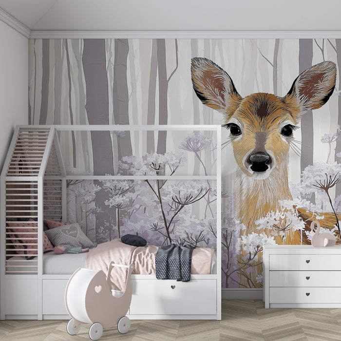Kinderkamer behang | Hertje in een bloemenlandschap