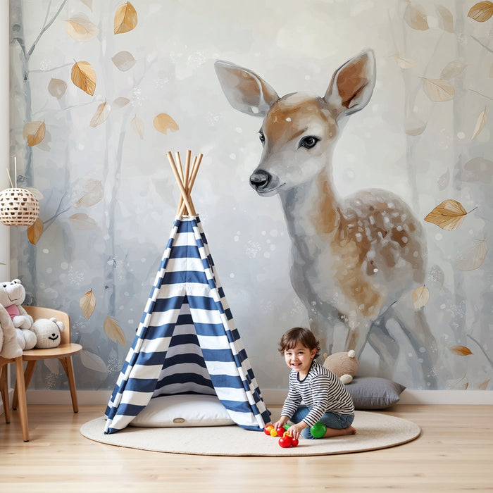 Kids room wallpaper | Fawn in a serene forest