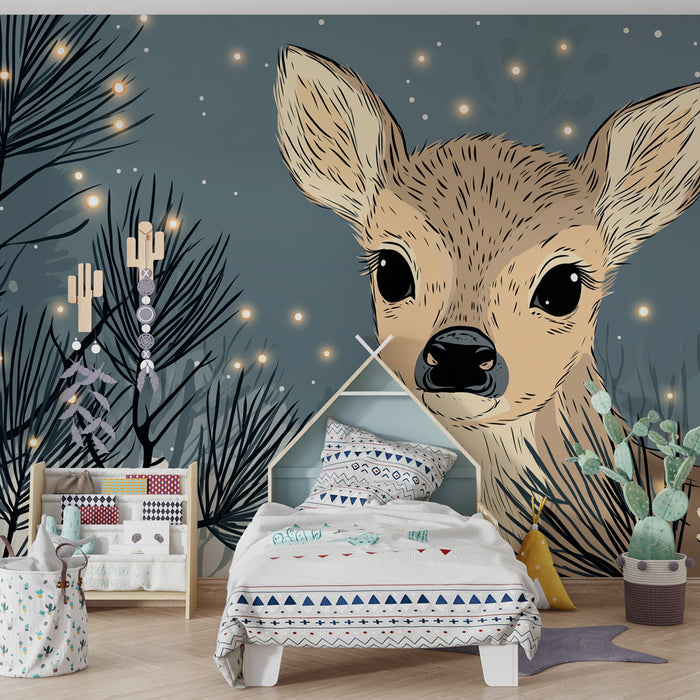 Tapet barnerom | Elegant fawn in a starry forest