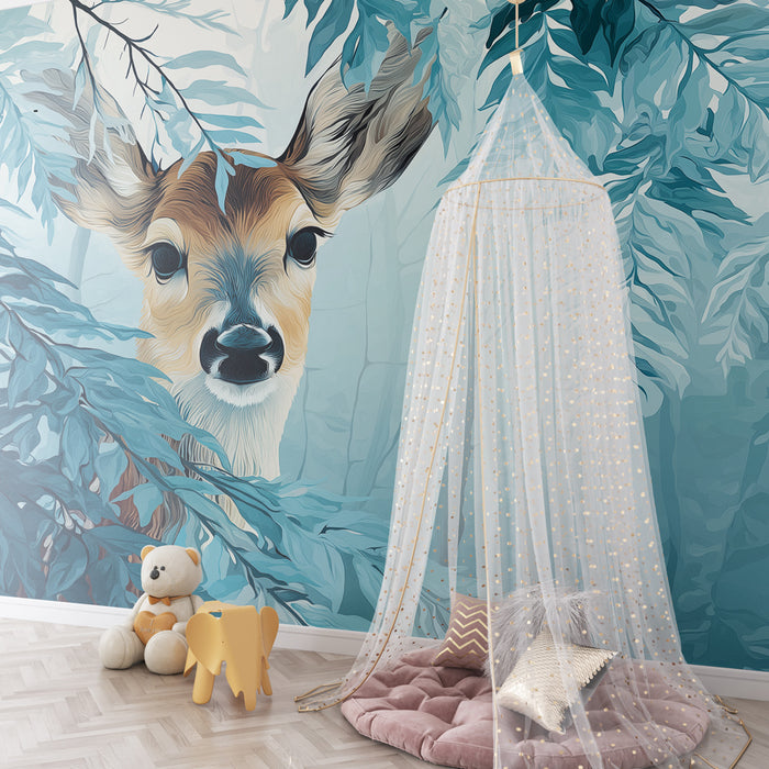 Kids room wallpaper | Mysterious fawn in the forest