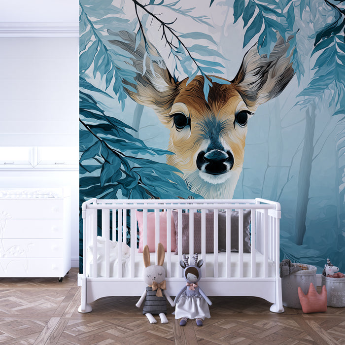 Kids room wallpaper | Mysterious fawn in the forest
