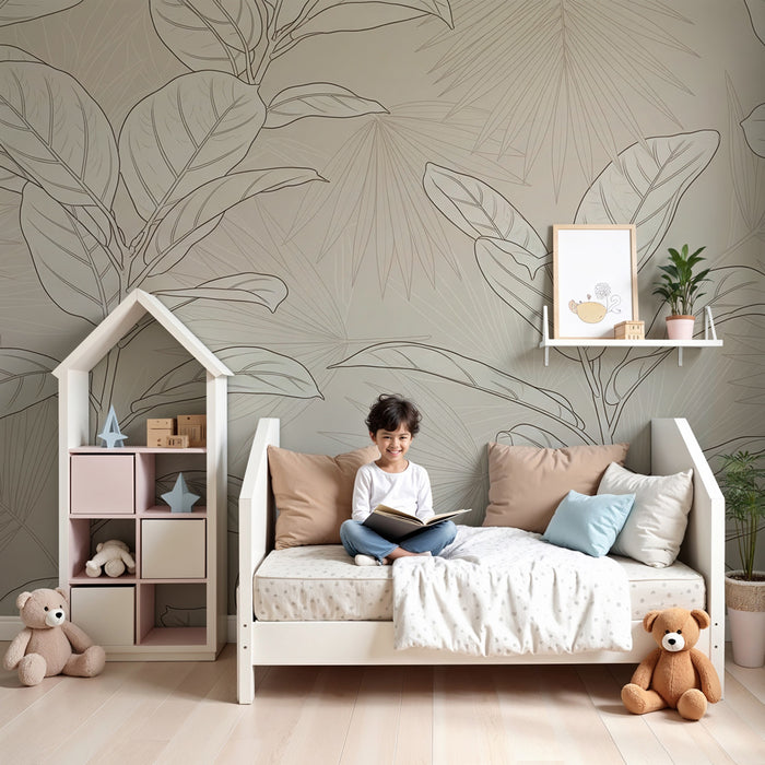 Kids room wallpaper | Delicate foliage on a soft background
