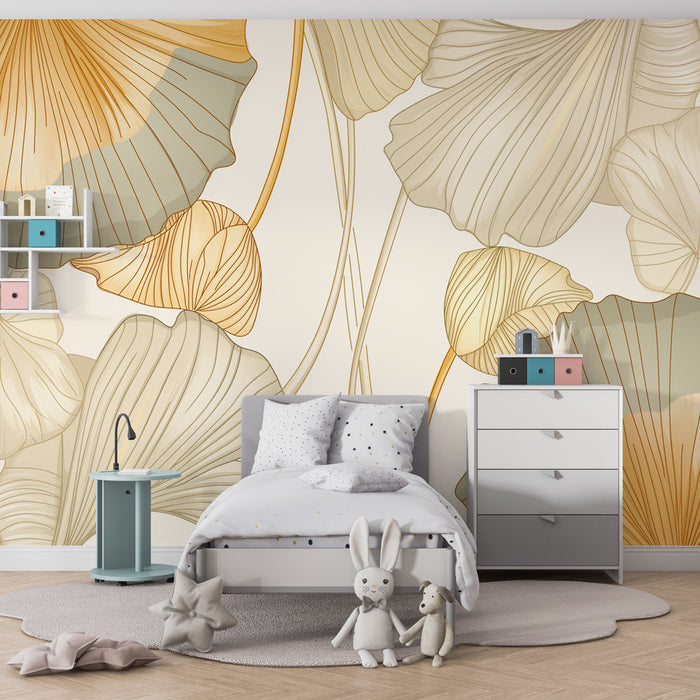 Kinderzimmer Tapete | Goldene und zarte Ginkgoblätter